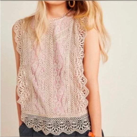 Anthropologie Tops - ❤️ NWOT! ANTHROPOLOGIE ERI + ALI SYDNEY LACE BLOUSE / TOP IN BEIGE/PINK, XS